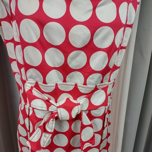 Kim Rogers Pink White Polka Dot Cotton Fit & Flare Sleeveless Belted Dress 16 - Picture 5 of 16